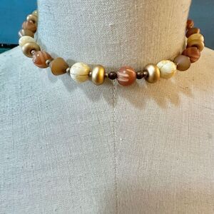 Gold tone orange yellow beaded choker wrap around necklace